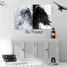 Modern Black and White Angel Wings Wall Art Angel Wing Abstract Canvas Angel Wings Pictures Angel Wing Canvas Wall Art Abstract Angel Painting Modern Black and White Pictures for Wall 16x24in No Frame