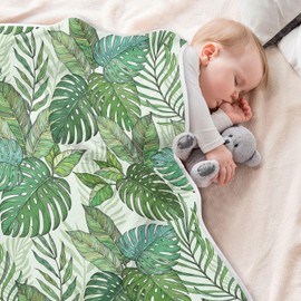 KICPOAY Swaddle Blanket for Green Palm Tree Leaves Baby Receiving Blanket Muslin Baby Swaddles Soft Cotton Breathable Nursery Blankets for Unisex Boys and Girls 30x40 Inch