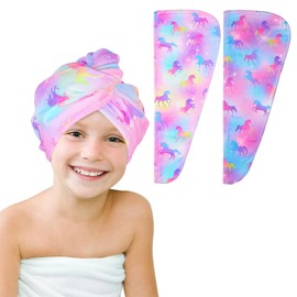 2 Pack Microfiber Hair Towel, Hair Turbans for Kid, Hair Wrap Towels, Kids Hair Towel Wrap for Little Girls, Head Towel Wrap for Women and Girls, Colorful Love