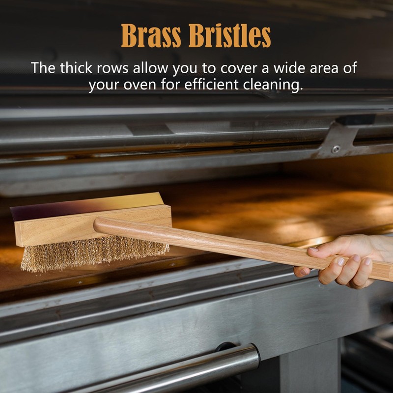 LRUI Pizza Oven Brush with Scraper,41-Inch Long Wood Handle Brass