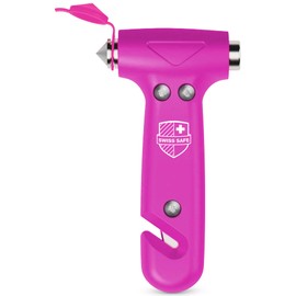 Swiss Safe 5-in-1 Emergency Car Safety Hammer – Car Window Breaker & Seatbelt Cutter, Heavy-Duty Escape Tool for Vehicle Emergencies and Auto Kits – Pink, 1 Pack