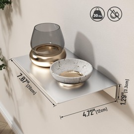 Danpoo Adhesive Floating Shelves for Wall Storage, Metal Wall Shelves, Small Bathroom Shelves Wall Mount, 8" Mini Display Shelves for Collectibles(Silver, 2PCS)