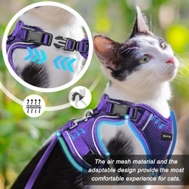 Cat Harness and Leash Set for Walking Escape Proof, Improved Four Place Adjustable Cat Car Harness, Soft Kittens Vest with Reflective Strip for Cats, Comfortable Outdoor Vest, Purple, XS