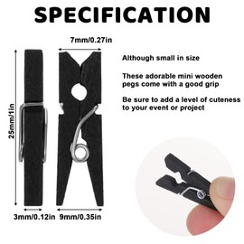 Fuyamp 100 Pcs Mini Craft Wooden Pegs, 2.5cm Black Small Crafting Pegs,Mini Wooden Peg Embellishments Tiny Pegs for Hanging photos, DIY Art and Craft Projects