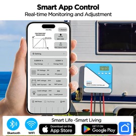Bietrun 30A 12V/24V MPPT Solar Charge Controller with WiFi/Bluetooth APP, Max Output 360W, Max PV Input 100V, Smart Protection, for LiFePO4, SLD, Gel, FLD, AGM Battery, for Solar Off-Grid System