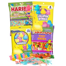Easter Gummy Candy Assortment, Peep Gummies and Rings, Sour Edible Grass and Gummi Chicks, 4 Items
