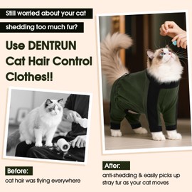 DENTRUN Cat Clothes with Anti-Shedding Fabric - Soft Recovery Suit & Breathable Lint-Resistant Cat Sweater for Wound Care & Hair Control, Kitten Onesie Pajamas, XS, Army Green