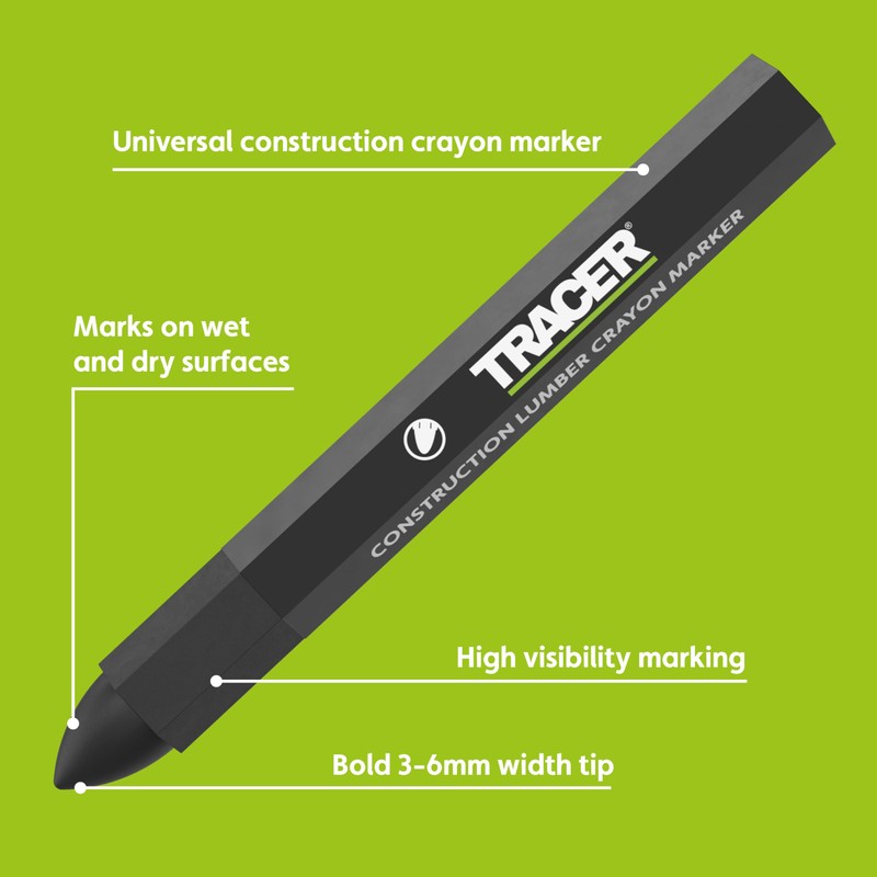 TRACER Construction Lumber Crayon Markers, Pack of 12 - Black.