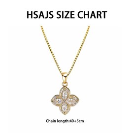 HSAJS Gold Women's Clover Necklace Cubic Zirconia Pendant Necklace Flower Stainless Steel Jewellery Gift for Women Girlfriend Valentine's Day Birthday, Stainless Steel
