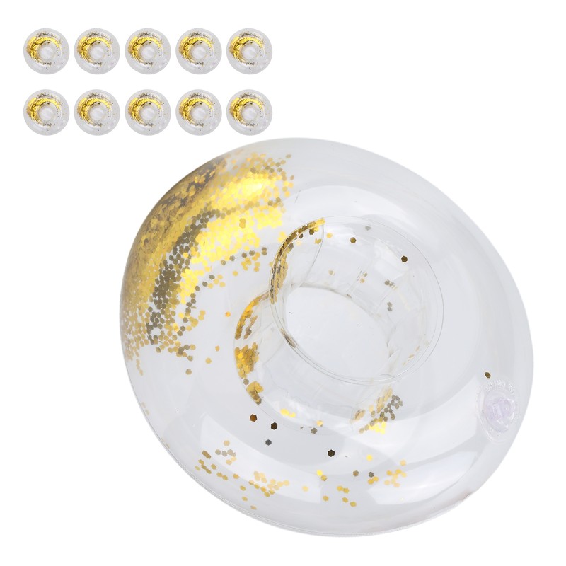 10pcs Round Gold Sequins Inflatable Drink Cup Holders Swimming Pool