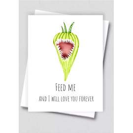 Cryptic Paper Co Funny handmade Love Card with Envelope “Feed me and I will love you forever”