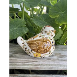 GOMNHATUI Decorative Ceramic Bird Figurine, Handmade Painted Floral Design, 4.9 x 3.7 inches