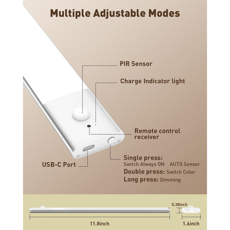 LAJOSO Under Cabinet Lighting Wireless Motion Sensor Light Indoor, 12"