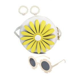 DRHYO Girl Handbags Purse Mini Shoulder Bag with Hair Ring and Sunglasses, Shopping School Travel Birthday Gift for Little Girls,White