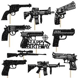 CANDY CHEF Gun Centerpiece Sticks Glitter Gun Birthday Party Decorations 13PCS Gun Pistol Party Table Toppers Gun Shooting Centerpieces for Gun Theme Enthusiast Baby Shower Supplies