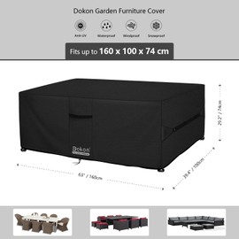 Dokon Garden Furniture Covers Waterproof 160x100x74cm Heavy Duty 420D Oxford Fabric Windproof Anti-UV Outdoor Table Cover with Air Vents, Patio Rattan Sofa Table and Chairs Cover, Rectangular