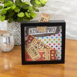 Admit Two Polka Dot 7 x 7 Black Wood Shadow Box Ticket Stub Holder