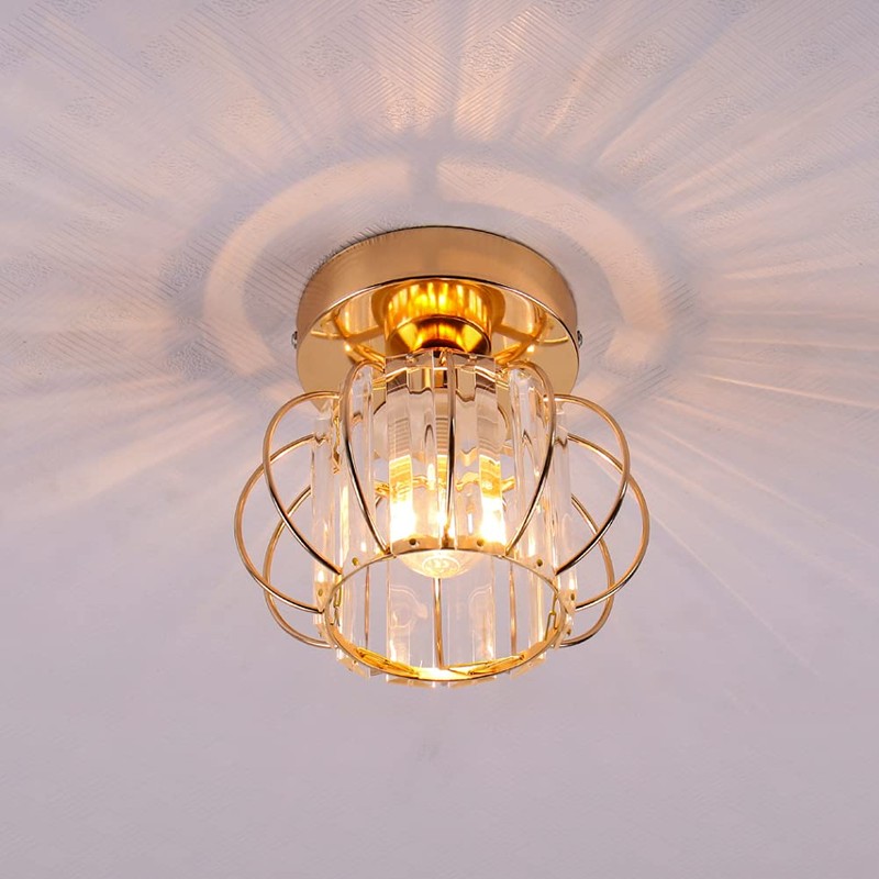 Mini Crystal Chandelier Flush Mount Crystal Ceiling Lighting Iron Cage