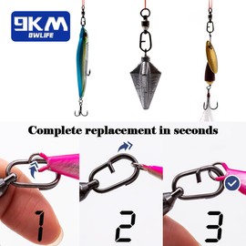 9KM DWLIFE Ball Bearing Fishing Swivels Snaps with Oval Split Rings, Power Snaps Quick Change Fishing Lure Rings Connector （5# A-25pcs）