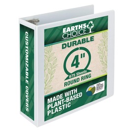 Samsill 18997 Earth's Choice Biobased View Binder, 3 Ring Binder, 4 Inch, Round Ring, Customizable, White
