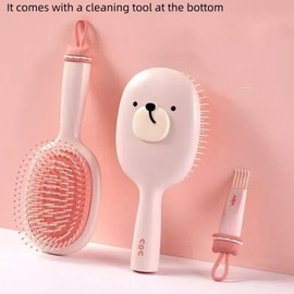 Cute Detangling Hair Brush comb with air cushion for pain-free brushing for all hair types for women men children with straight curly thick hair（Pink）