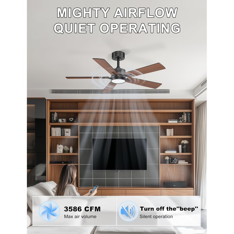 Ohniyou 48'' Ceiling Fans with Lights and Remote, 6 Speeds,