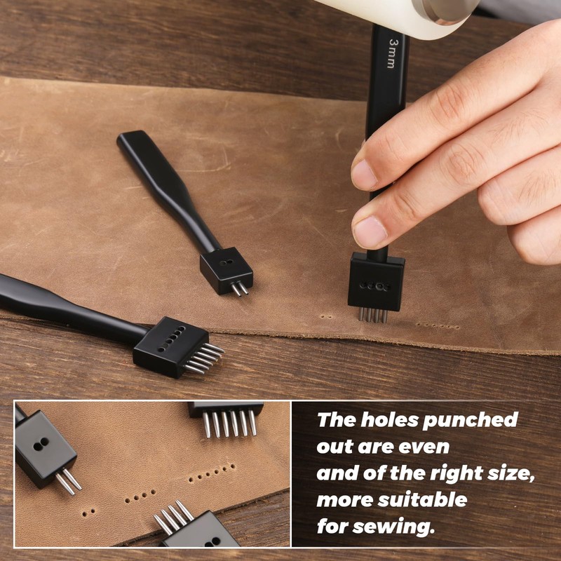 Leather Hole Punch, Black Hole Punch Tool 3mm 2/4/6 Lacing