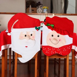 LUCKY CUP Christmas Chair Covers, 1 Pair Mr & Mrs Santa Chair Slipcover Suit Snowman Snowflakes Xmas Chair Back Cover for Party Kitchen Decorations Holiday Dining Room Chair Covers