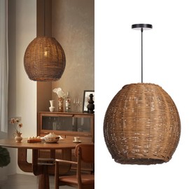 Arturesthome 17.7" Rattan Pendant Lighting for Kitchen Island,Boho Chandelier Hanging Light Farmhouse Chandelier for Dining Room Bedroom Foyer Hallway
