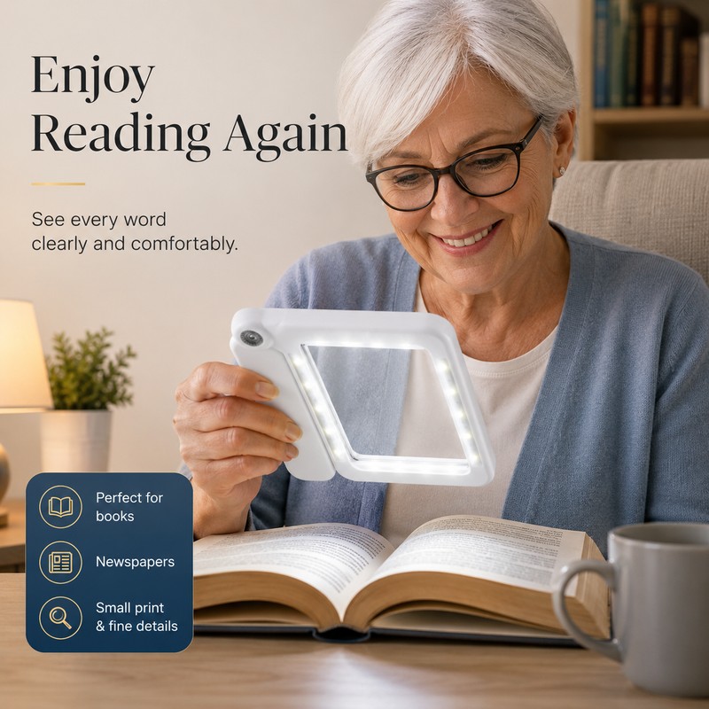 4X LED Handheld Magnifier for Reading – Rectangular Full-Page Magnifying