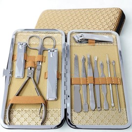 COLORBIRD Nail Care Set, Nail Clippers, Nail Care, Nail File, Cuticle Treatment, Eyebrows, Scissors, Hair Tweezer, Ear Brush, Luxury (12 Champagne)