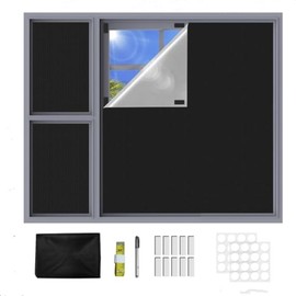 XHYdamile 100% Portable Blackout Curtains, 39"×57" Strong Hook and Loop Tape Strips with Adhesive,Blackout Shades That can be Cut, Light Blocking for Home/Bedroom/Nursery (Black)