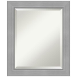 Amanti Art Silver Wall Mirror 24x20 Vista Brushed Nickel Rectangle Bathroom Mirror for Wall Decor Living Room, Small Casual Frame, Hangs Horizonally and Vertically, Bathroom Decor, Beveled Edge