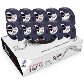 Squuido 10 Cassettes Black on White Label Tape 12 mm x 4 m Plastic Compatible with Dymo LetraTag LT-100H LT-100T LT-110T Plus 2000 QX50 XR XM