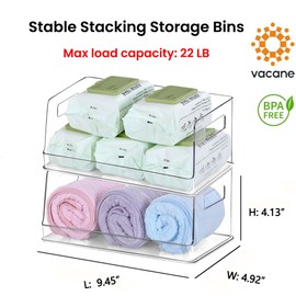 vacane 10" Wide Stackable Pantry Organizer Bins Open Front, Plastic Cabinet Organization Food Storage Basket for Countertops, Kitchen, Bathroom, 2 Pack