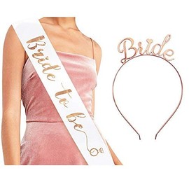 Bride to Be Sash & Headband Tiara Set - Accessories for Bachelorette Party Bridal Shower Hen Party (Rose Gold)