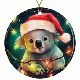 Koala with Santa Hat Christmas Ornament - Festive Holiday Decor - 2.8" Round - Gold String Included - UV Printed Design - Choose from Over 140 Designs - BMCO0361