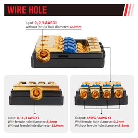 RED WOLF 4 Way ANL Fuse Holder 60A, 0/2/4 Gauge in 4/8 Gauge Out Fuse Distribution Block for Car Boat Trolling Motor Marine Audio Amplifier Stereo Video System 12V