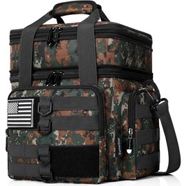 Tactical lunch box for men large insulated lunch bag adult heavy duty double deck expandable lunch cooler bag leakproof waterproof lunch tote for work office camping travel black - Color: A3CamoGreen, Size: Default