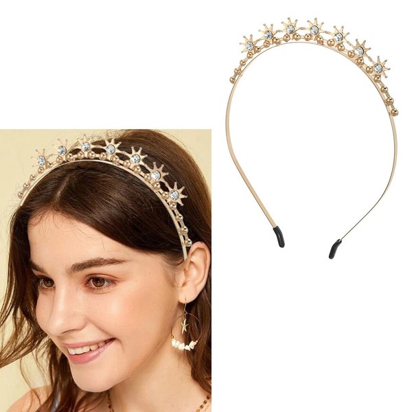 Zoestar Crystal Headband Gold Glitter Star Headpiece Bridal Rhinestone Headband Beads Party Custom Hair Accessories for Women and Girls