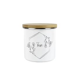 Purely Home Floral Border Tea Storage Canister - Minimalist Kitchen Decor Gift - Metal/Enamel Hot Drinks Storage Container
