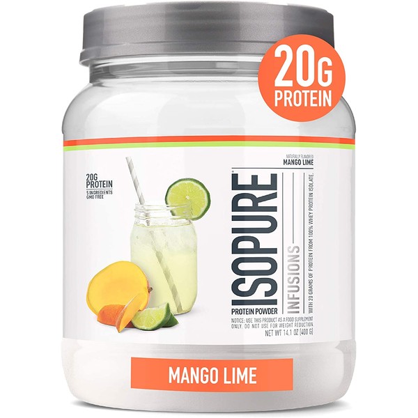 Isopure Refreshingly Light Fruit Flavored Whey Protein Isolate Powder, “Shake Vigorously & Infuses in a Minute”, Mango Lime, 16 Servings
