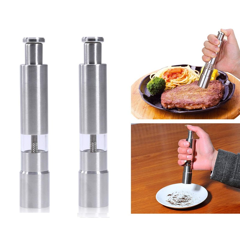 Salt and Pepper Grinder Set of 2,Stainless Steel Push Button