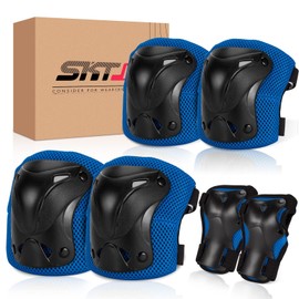 SKT HP Protective Gear for Adults, Knee Pads Elbow Pads Wrist Guards for Inline Skating Biking Skateboarding (Blue)