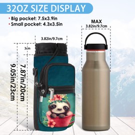 Mibbxea 32 oz Water Bottle Carry Bag, Insulated Men Women Bottle Cooler Case with Strap, Shoulder Sling Bag for Camping, Gym, Running, Walking, Cycling, Hiking (Cute Bear)