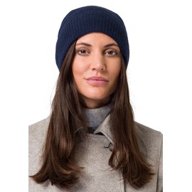 Style Republic Women’s Ribbed Beanie, Cashmere Wool, Soft & Stretchy with Ribbed Edge, Warm Hat for Winter (Navy)