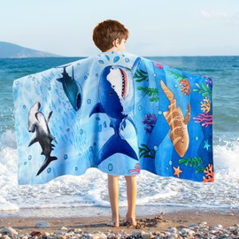 WERNNSAI Beach Towel for Children, Shark Super Soft Beach Blanket, Pool, Travel, Swimming, Towels