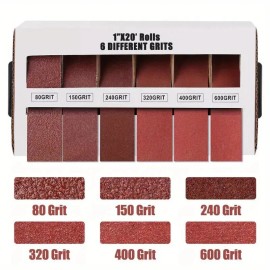 Unbranded Emery Cloth Roll 6 Grits 1'' x 20' Sandpaper Roll with Dispenser 80 150 240 320