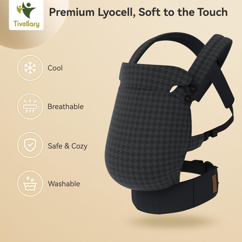 Tivellary Reversible Baby Carrier – Black Solid & Houndstooth; Lightweight