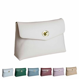 Cosmetic Bag Travel Makeup Pouch Travel Organizer, Zipper Pouch Bags for Women Vegan Leather (Coconut Milk)